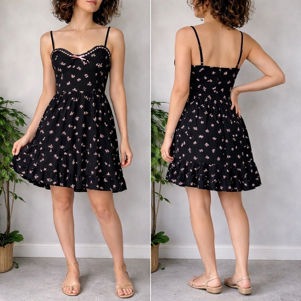 Y2K Babydoll Dress Large Bow Coquette Whimsigoth Dark Fairy Boho Pinup Cottage